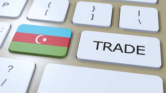 按钮3D动画上的阿塞拜疆国旗和贸易文本
