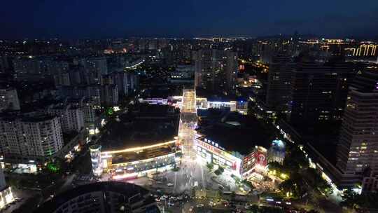 浙江台州城市夜幕降临夜景灯光航拍