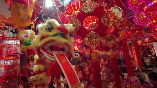 年货市场过年喜庆春节装饰实拍视频素材模板下载