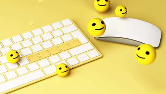 键盘鼠标和微笑的圆形笑脸