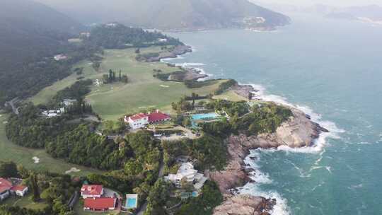 香港岛石澳海滩高尔夫球会鸟瞰图。视频素材模板下载
