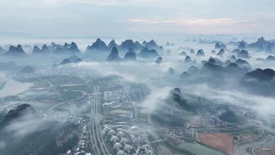 航拍山水水墨意境自然风光