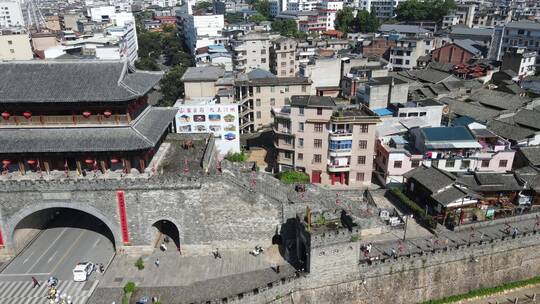 航拍长汀古城，济川门，古城门