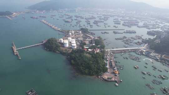 蓝色海洋大海海鲜养殖基地航拍