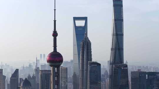 上海航拍陆家嘴城市地标日出