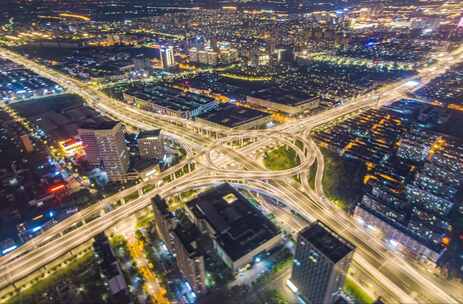 航拍延时城南快速路大范围延时车流光轨夜景