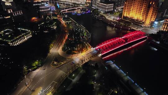 苏州河夜景航拍