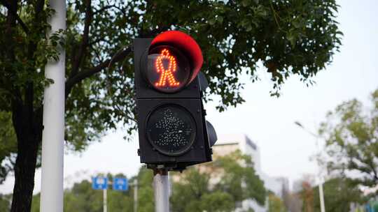 十字路口 人行道 红绿灯闪烁