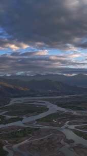 高清竖屏航拍西藏自治区雅鲁藏布江夜色合集