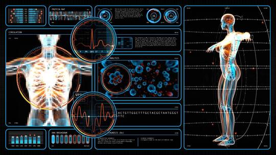 人体扫描蓝色科技HUD屏幕节目医疗大数据