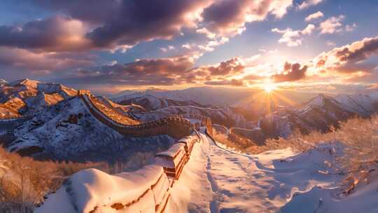 中国长城雪景视频素材模板下载