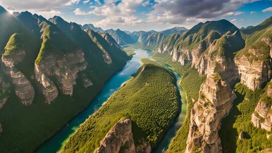 山川河流森林航拍全景