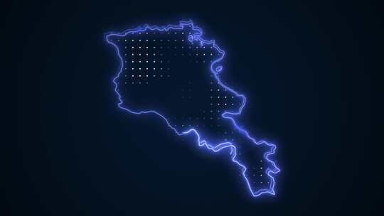 霓虹蓝亚美尼亚地图边界轮廓环路背景视频素材模板下载