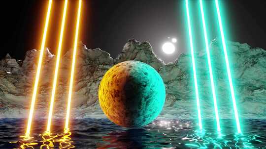现代未来霓虹灯抽象背景行星在霓虹灯激光3