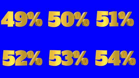 一组黄金百分比数字3d动画移动无缝循环孤