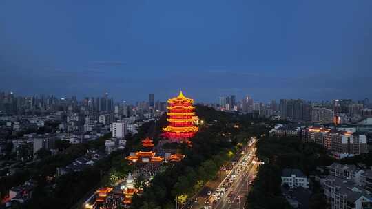 武汉黄鹤楼灯光秀夜景航拍