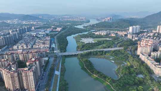 广州从化区市民广场航拍流溪河文化公园风光