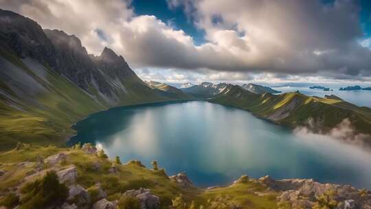 高山湖泊自然风光全景