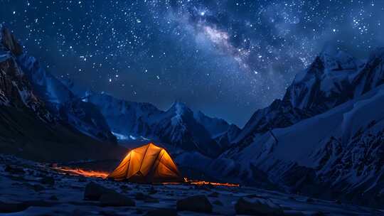 雪山星空露营