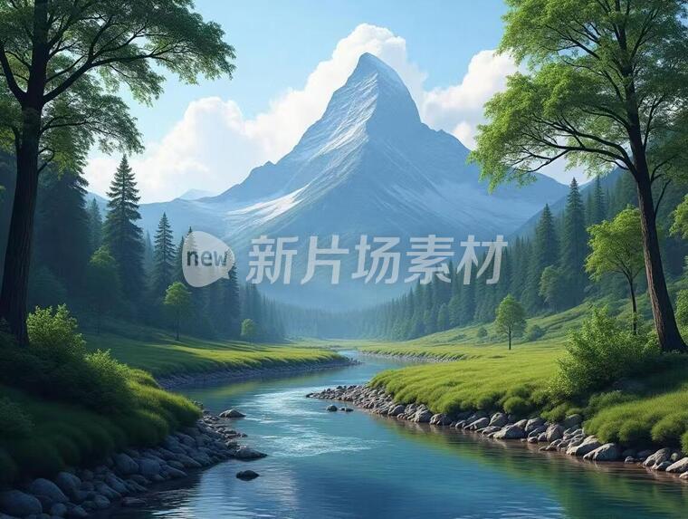 一张有山有水有树的风景图