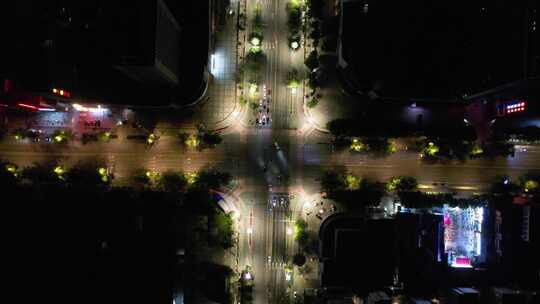 山东聊城城市夜景大景交通航拍