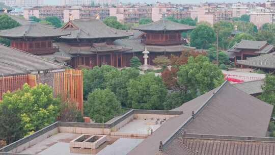 航拍上海宝山寺佛教寺院自然风光