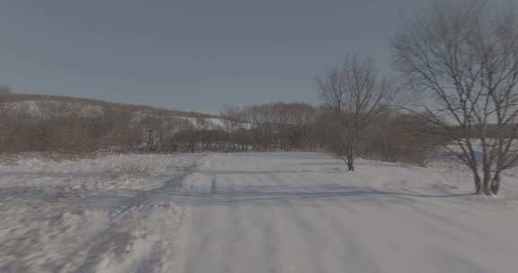 黑龙江八十里弯冬季雪景航拍