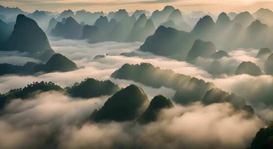 桂林山水合集山峰云海群山云雾缭绕自然风景