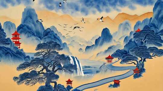 中式古风山水画卷