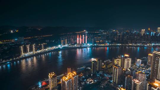 重庆_重庆双子塔_喜来登_长江两岸夜景视频素材模板下载