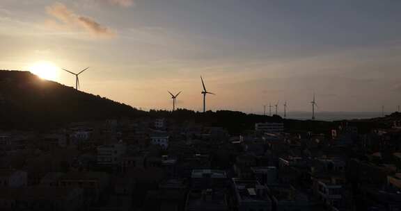 平潭岛夕阳下风电航拍