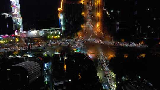 城市夜景拥堵交通航拍视频素材模板下载