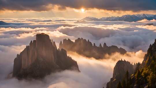 山峦云海日出自然景观