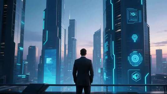 商务人士眺望未来科技城市