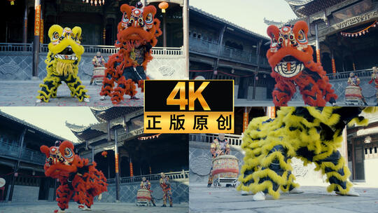 舞狮实拍 4K 含灰片高清在线视频素材下载