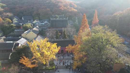 冬日南京栖霞山城市风光航拍素材