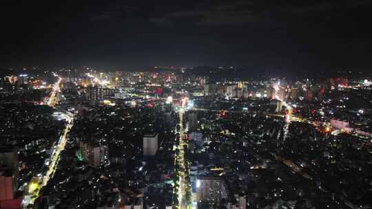 航拍广西玉林城市大景夜景灯光