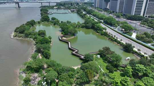 福州花海公园航拍城市公园风景南江滨西大道