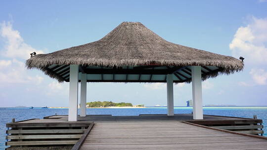 马尔代夫海岛上水上的茅草亭(2)