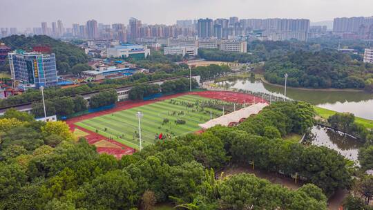 航拍鄂州湖北高校大学新生军训会操延时