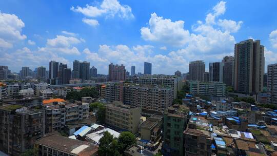 广州海珠密集城市建筑与蓝天白云延时摄影