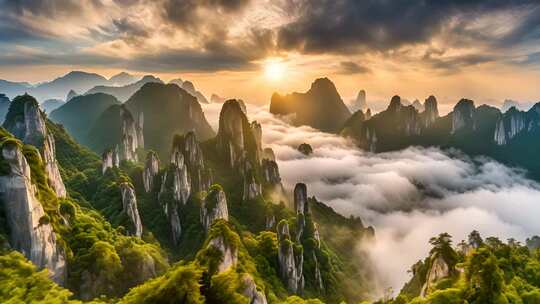 山峦云海日出全景