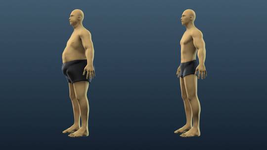 男人减肥前后身材对比3D建模