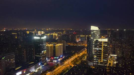 武汉城市关山大道夜景航拍延时