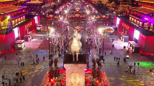 陕西西安 大雁塔 不夜城 夜景 4K航拍视频素材模板下载