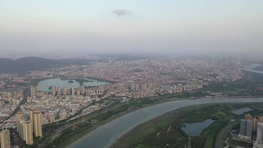 泉州大景航拍市区丰泽区晋江阴天城市