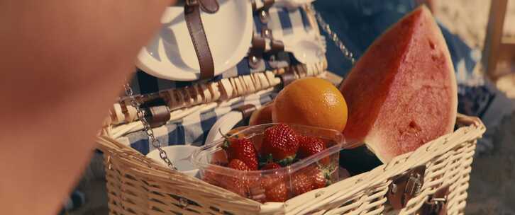 篮子，野餐，水果，草莓