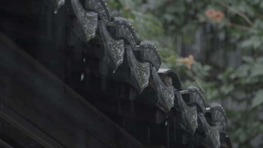 古建筑屋檐下雨 意境水滴 视频素材模板下载