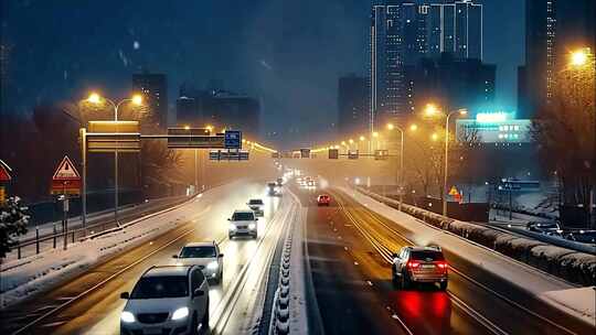 冬天城市雪景雪景夜晚夜景冬季下雪天ai素