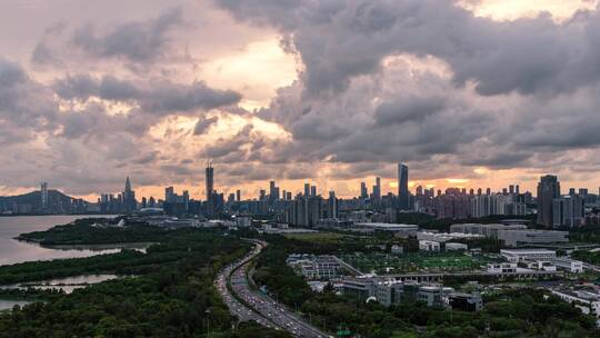 深圳大湾区日落晚霞延时美景